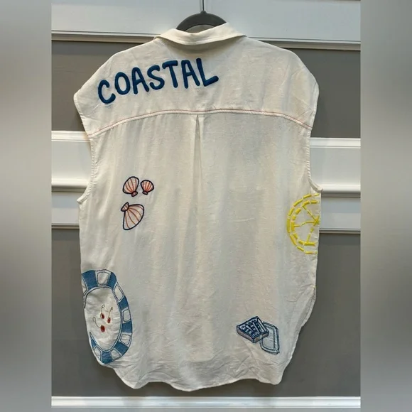 The Bennet Buttondown Shirt by Maeve: Printed Linen Muscle Tank Edition - Picture 7 of 7